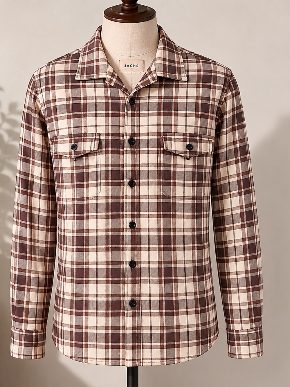 JACHS Men’s XL Heavyweight Flannel Shirt Brown Plaid Button Front
